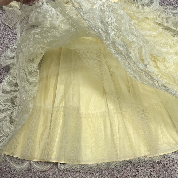 Vintage 50s triple ruffle tiered crinoline lace dress with matching mesh gloves - Picture 3 of 11